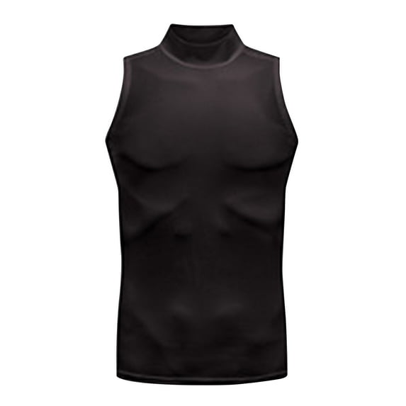 AHTJRT Men's Athletic Sleeveless Mock Neck Compression Top Lightweight MoistureWicking Tee Black L