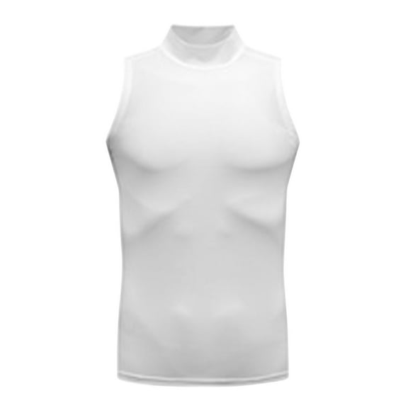 AHTJRT Men's Athletic Sleeveless Mock Neck Compression Top Lightweight MoistureWicking Tee White 2XL