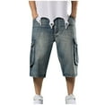 thumbnail image 1 of AHTJRT Men's Baggy Denim Shorts Y2K Style Loose Fit Cargo Pants Hip Hop Streetwear Essentials Blue 2XL, 1 of 6