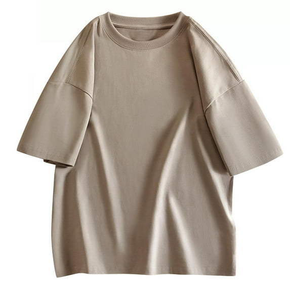 AHTJRT Men's Basic Loose Fit Baggy Oversized Cotton Tshirt Tops Khaki S