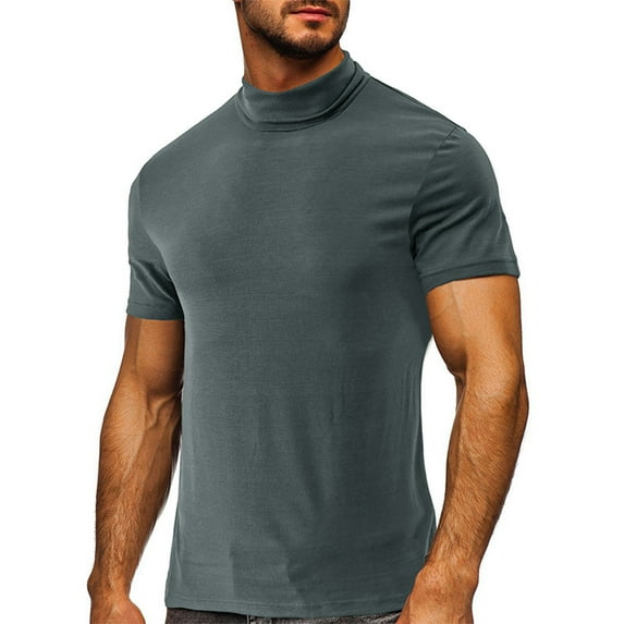 AHTJRT Men's Basic Slim Fit Short Sleeve Mock Turtleneck T-Shirt for Summer Gray 2XL