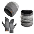 thumbnail image 1 of AHTJRT Men's Beanie Gloves Circle Scarves Set 3 Pieces Knit Skullcap Neck Warmer Mitten Gloves Winter Outdoor Riding Cycling Hiking Set Gray Free Size, 1 of 7