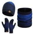 thumbnail image 1 of AHTJRT Men's Beanie Gloves Circle Scarves Set 3 Pieces Knit Skullcap Neck Warmer Mitten Gloves Winter Outdoor Riding Cycling Hiking Set Navy Free Size, 1 of 8