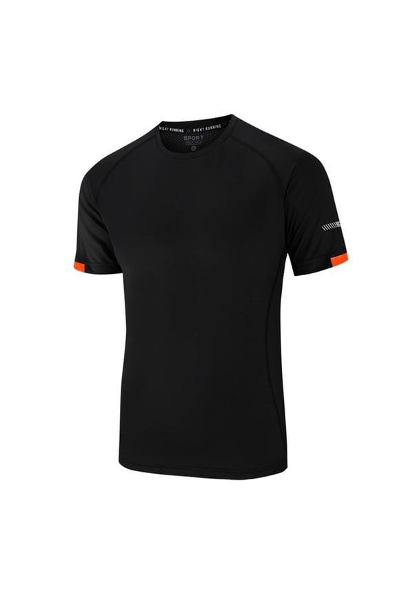 Men's Big and Tall Short Sleeve Gym Bodybuilding Active Outdoor Running Moisture Wicking Solid T-Shirts Tees Tops Black L