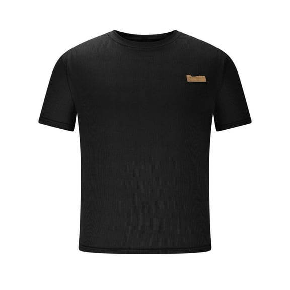 AHTJRT Men's Big and Tall Textured Summer Short Sleeve Crewneck Basic T-Shirts Tops Black L