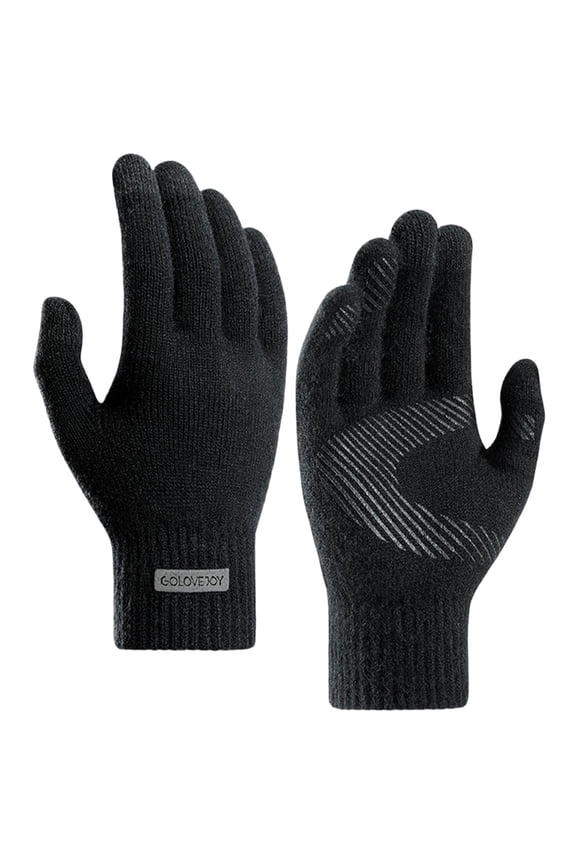 Men's Bike Riding Gloves Winter Warm Fleece Windproof Snow Ski Gloves Full Finger Touchsceen Mittens for Cold Weather Black L