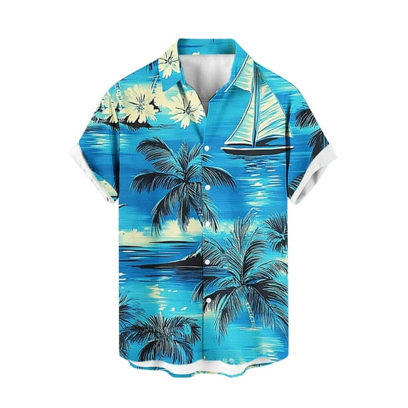 AHTJRT Men’s Button Down Hawaiian Shirt with Monstera Leaf Marbling Short Sleeve Casual Resort Shirt Multicolor M