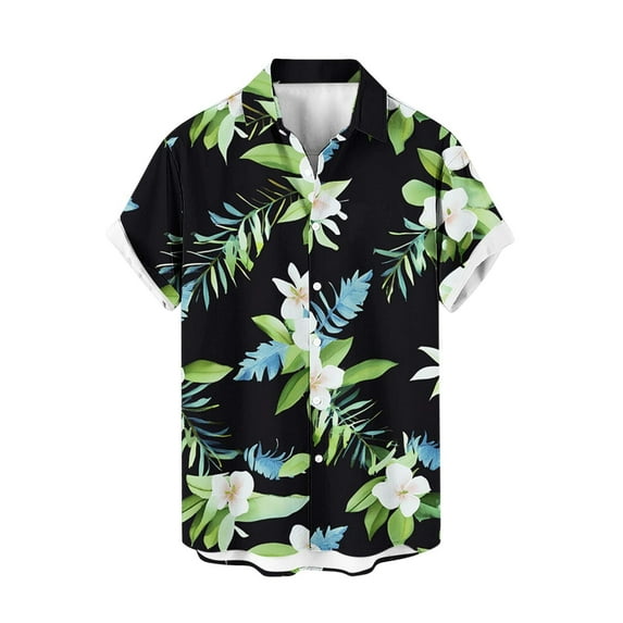 AHTJRT Men’s Button Down Hawaiian Shirt with Palm Frond Gradient Short Sleeve V Neck Shirt Multicolor M