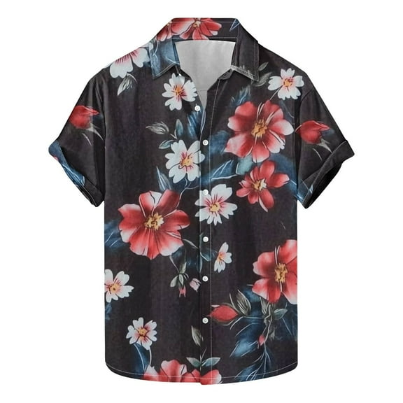 AHTJRT Men's Button-Down Resort Shirt Gradient Palm Fronds Sunset Dinners Multicolor S