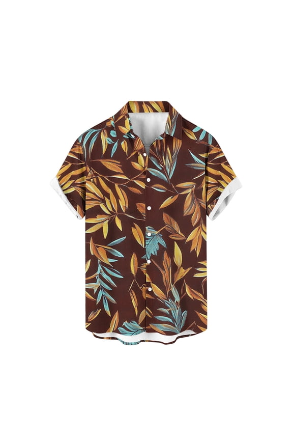 Men's Button-Down Resort Shirt Monstera Leaf Variations Casual Vacation Chic Multicolor L