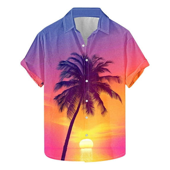 AHTJRT Men's Button-Down Resort Shirt Tropical Rainforest Layers Beachfront Gatherings Multicolor 3XL