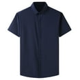 thumbnail image 1 of AHTJRT Men's Button Down Shirt Short Sleeve Casual Shirt Plus Size Dress Shirt Summer Beach Shirt Dark Blue 4XL, 1 of 9