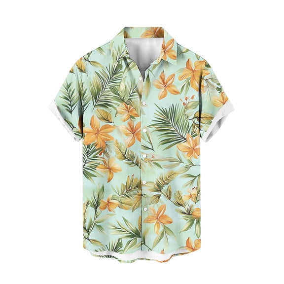 AHTJRT Men’s Button Down Shirt with Tropical Rainforest Layers Sunset Landscape Casual Resort Shirt Multicolor 2XL