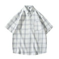 thumbnail image 1 of AHTJRT Men's Button Down Short Sleeve Plaid Cotton Blend Casual Pocket Summer T-Shirt Tee Light Blue L, 1 of 8