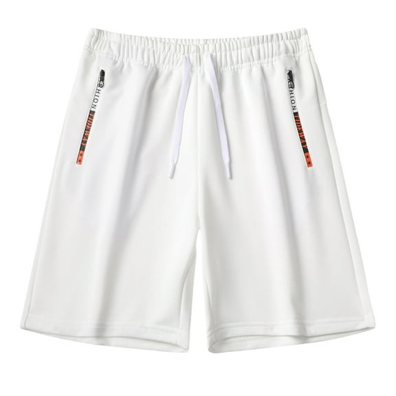 AHTJRT Men's Casual Atheletic Shorts Elastic Waist Drawstring Training Shorts with Zip Pockets White 2XL