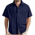 thumbnail image 1 of AHTJRT Men's Casual Button Down Short Sleeve Shirt Dressy Turn Down Collar Solid Color Blouse Navy XL, 1 of 5