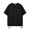 thumbnail image 1 of AHTJRT Men's Casual Oversized Distressed T Shirt Unique Side Cutouts Drawstrings Relaxed Fit Soft Trendy Design Everyday Wear Tees Black XL, 1 of 4
