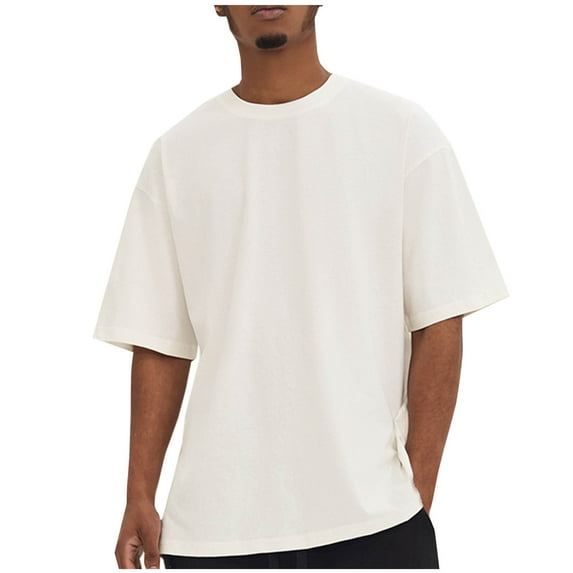 AHTJRT Men's Casual Oversized T Shirt Lightweight Loose Fit Stylish Round Neck Blouse White XL