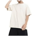thumbnail image 1 of AHTJRT Men's Casual Oversized T Shirt Lightweight Loose Fit Stylish Round Neck Tees Beige M, 1 of 2