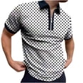 thumbnail image 1 of AHTJRT Men's Casual Polka Dot Print Dress Shirt Short Sleeve Zipper Blouse with Collar White L, 1 of 3