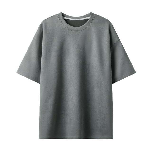 AHTJRT Men's Casual Round Neck Short Sleeve Suede T-Shirt with Drop Shoulder Design Dark Gray L