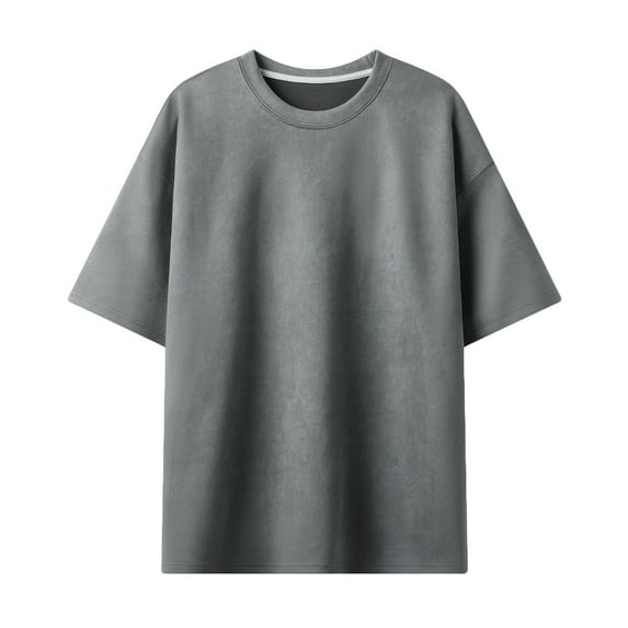 AHTJRT Men's Casual Round Neck Short Sleeve Suede T-Shirt with Drop Shoulder Design Dark Gray M
