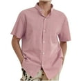 thumbnail image 1 of AHTJRT Men's Casual Short Sleeve Button Down Shirt Classic Fit Chest Pocket Lightweight Tees Pink M, 1 of 5