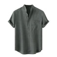 thumbnail image 1 of AHTJRT Men's Casual Short Sleeve Button Down Shirt Lightweight Breathable Chest Pocket Mandarin Collar Blouse Army Green XL, 1 of 6