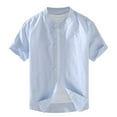thumbnail image 1 of AHTJRT Men's Casual Short Sleeve Button Down Shirt Lightweight Breathable Classic Fit Mandarin Collar Tees Light Blue XL, 1 of 4