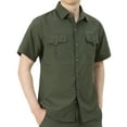 thumbnail image 1 of AHTJRT Men's Casual Short Sleeve Button Down Shirt Lightweight Chest Pockets Classic Fit Soft Relaxed Tees Army Green L, 1 of 4