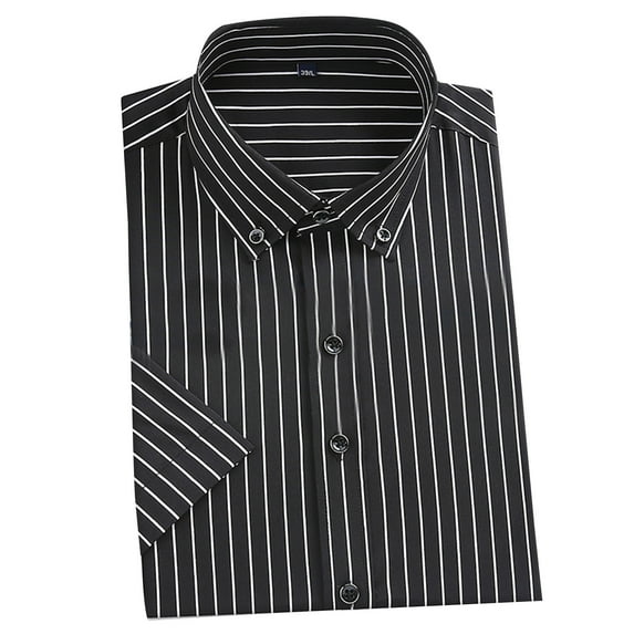 AHTJRT Men's Casual Short Sleeve Button Down Shirt Stylish Striped Design Comfortable Fit Wear Lightweight Breathable Classic Modern Blouse Black S