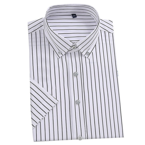 AHTJRT Men's Casual Short Sleeve Button Down Shirt Stylish Striped Design Comfortable Fit Wear Lightweight Breathable Classic Modern Blouse White XL