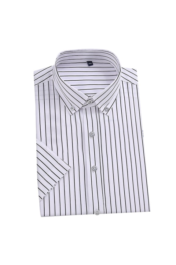 Men's Casual Short Sleeve Button Down Shirt Stylish Striped Design Comfortable Fit Wear Lightweight Breathable Classic Modern Blouse White XL