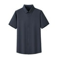 thumbnail image 1 of AHTJRT Men's Casual Short Sleeve Button Down Shirt Versatile Chest Pocket Classic Fit Soft Relaxed Blouse Dark Blue 4XL, 1 of 9