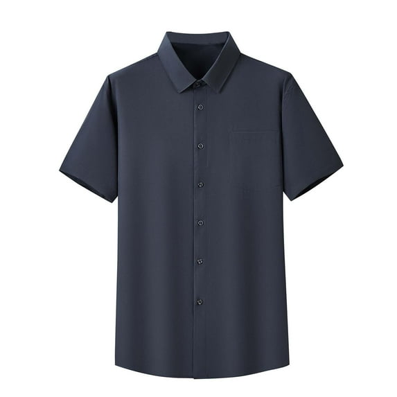 AHTJRT Men's Casual Short Sleeve Button Down Shirt Versatile Chest Pocket Classic Fit Soft Relaxed Blouse Dark Blue 4XL