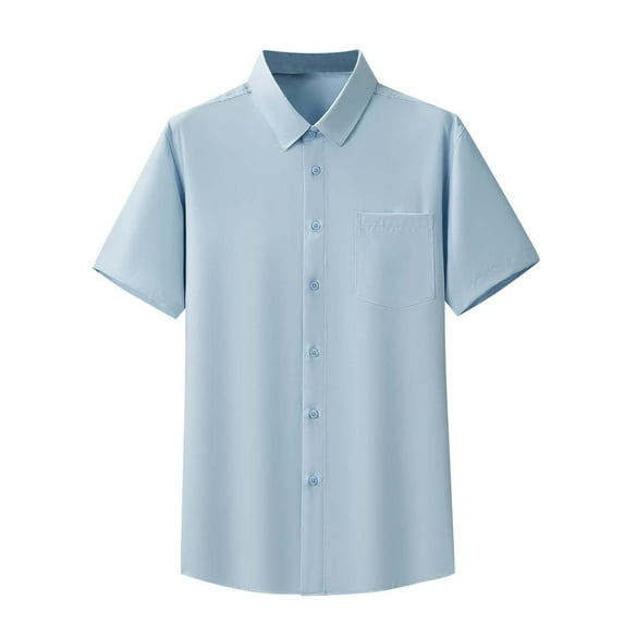 AHTJRT Men's Casual Short Sleeve Button Down Shirt Versatile Chest Pocket Classic Fit Soft Relaxed Blouse Sky Blue L