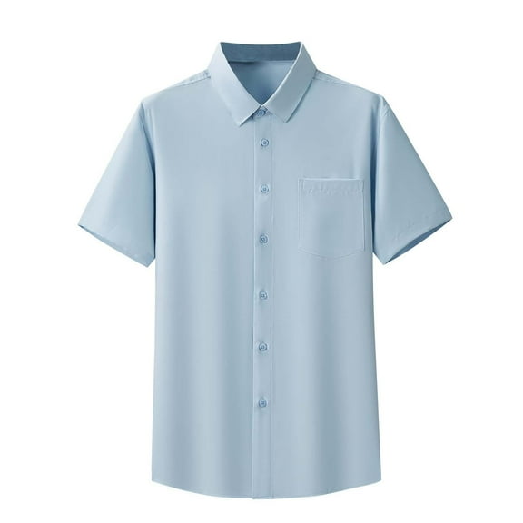 AHTJRT Men's Casual Short Sleeve Button Down Shirt Versatile Chest Pocket Classic Fit Soft Relaxed Blouse Sky Blue XL