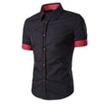 thumbnail image 1 of AHTJRT Men's Casual Short Sleeve Button Down Shirt Versatile Contrast Stitching Cuffs Lightweight Modern Fit Trendy Tees Black L, 1 of 4