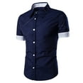 thumbnail image 1 of AHTJRT Men's Casual Short Sleeve Button Down Shirt Versatile Contrast Stitching Cuffs Lightweight Modern Fit Trendy Tees Navy M, 1 of 4
