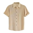 thumbnail image 1 of AHTJRT Men's Casual Short Sleeve Button Down Shirt Corduroy Texture Classic Collar Roll Up Sleeves Lightweight Comfortable Wear Relaxed and Tees Khaki L, 1 of 8