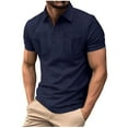 thumbnail image 1 of AHTJRT Men's Casual Short Sleeve Button Up Shirt Stylish Comfortable Classic Fit Dual Chest Pockets Lightweight Wear Tees Navy L, 1 of 7
