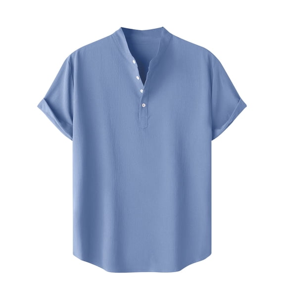 AHTJRT Men's Casual Short Sleeve Henley Shirt Lightweight Relaxed Fit Blouse Blue 2XL