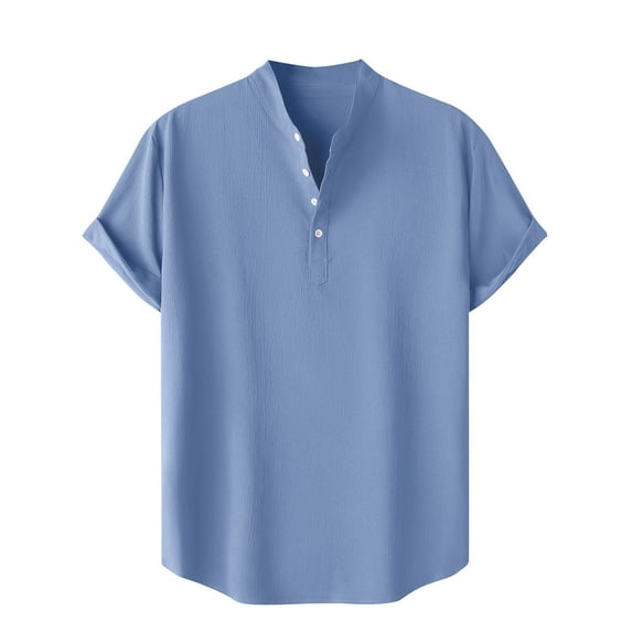 AHTJRT Men's Casual Short Sleeve Henley Shirt Lightweight Relaxed Fit Blouse Blue S