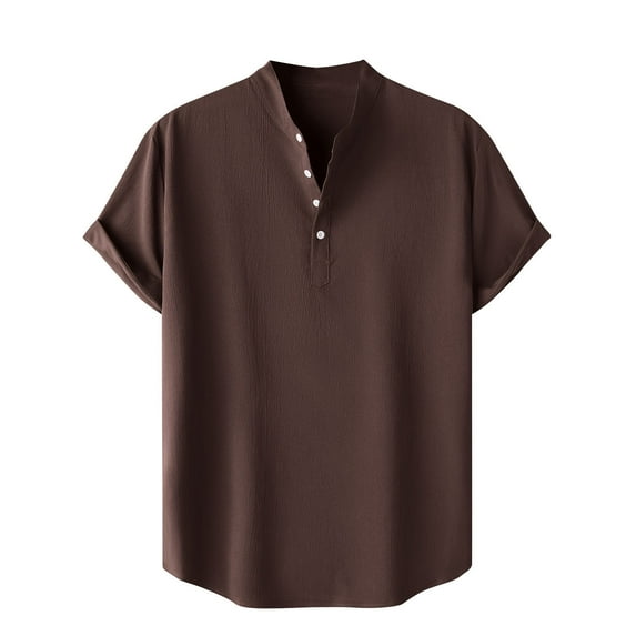 AHTJRT Men's Casual Short Sleeve Henley Shirt Lightweight Relaxed Fit Blouse Brown S