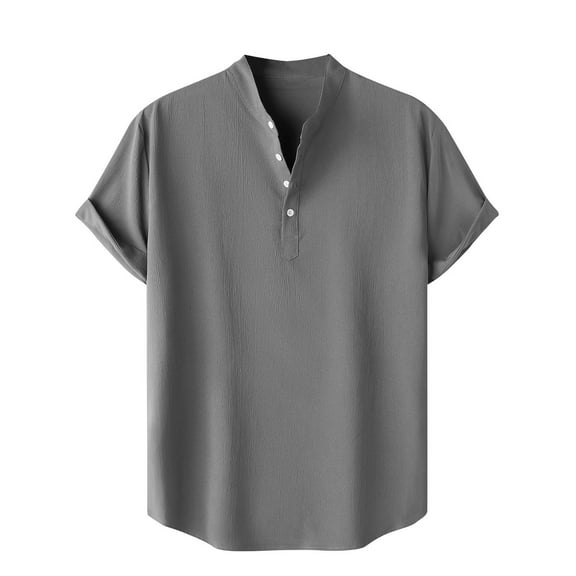 AHTJRT Men's Casual Short Sleeve Henley Shirt Lightweight Relaxed Fit Blouse Gray S