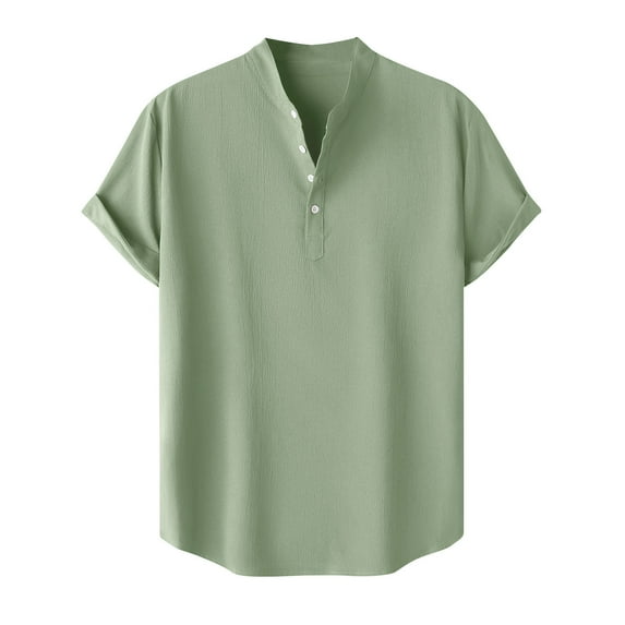 AHTJRT Men's Casual Short Sleeve Henley Shirt Lightweight Relaxed Fit Blouse Green 2XL