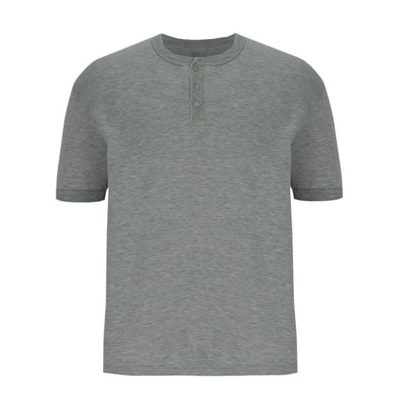 AHTJRT Men's Casual Short Sleeve Henley Shirt Versatile Classic Fit Soft Cotton Blend Button Up Placket Ribbed Collar Weekend Outings Tees Light Gray M