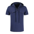 thumbnail image 1 of AHTJRT Men's Casual Short Sleeve Hooded T Shirt Stylish Comfortable Unique Lace Up Front Dual Chest Pockets Lightweight Soft Material Wear Tees Navy L, 1 of 7
