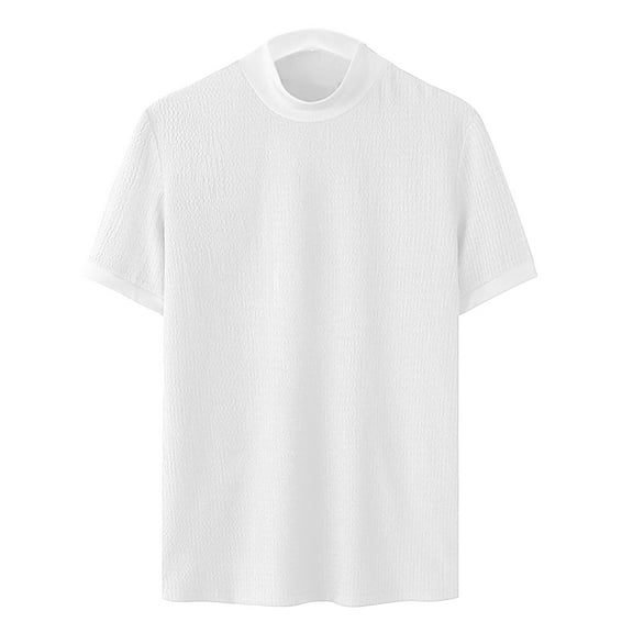 AHTJRT Men's Casual Short Sleeve Mock Neck T Shirt Soft Lightweight Relaxed Fit Trendy Blouse White M