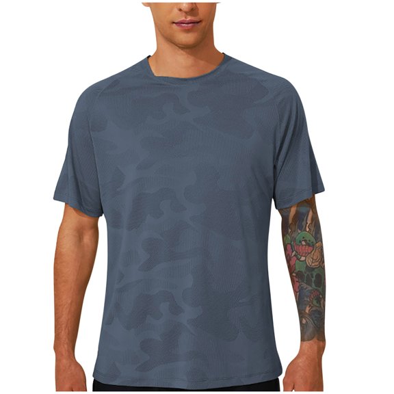 AHTJRT Men's Casual Short Sleeve Moisture-Wicking T-Shirt Round Neck Camouflage Print Blouse Gray XL